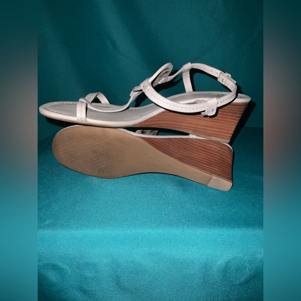 Tory Burch Grey Leather Wedge Sandals